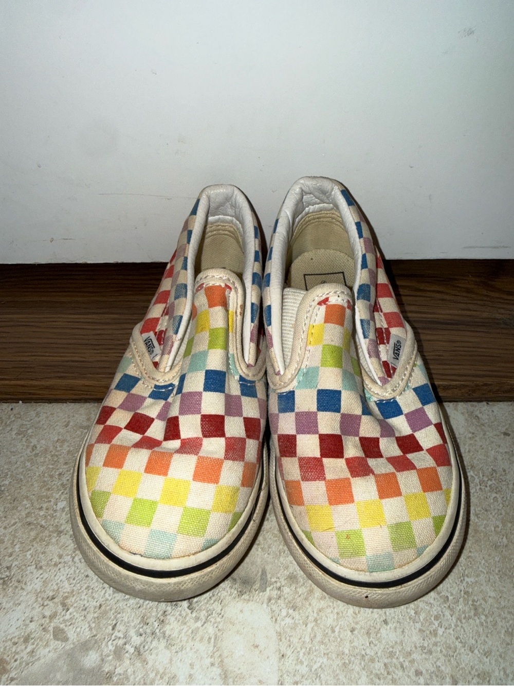 Vans Kids Slip-On Checkerboard Rainbow Canvas Sneakers